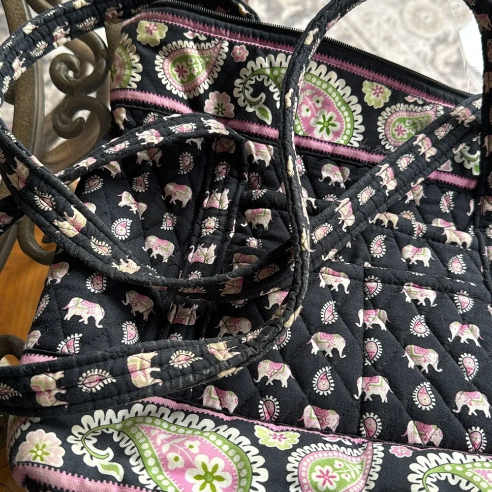Vera Bradley Retired Pink Elephant Print Tote Bag - Black and Pink